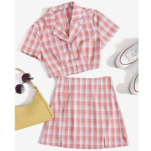 Plaid Print Blouse & Skirt
